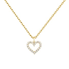 PAVOI 14K Yellow Gold Plated Cubic Zirconia Heart Necklace | Cute Dainty Love Pendant Necklaces for Women