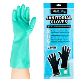 Restaurantware-Clean Tek Professional 15 Mil Small Cleaning Gloves, 1 Pair Of Long Cuff Gloves - Flock Lining, No-Powder, Green Nitrile Chemical Tolerant Gloves, No-Latex, Heavy-Duty Tasks
