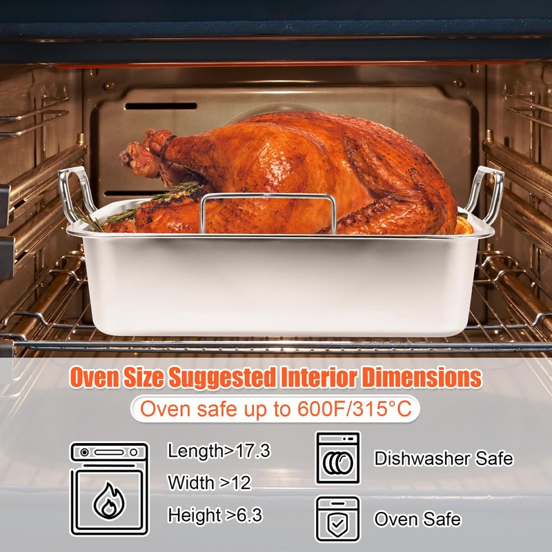 QuliMetal Triple Ply Stainless Cookware 16-inch Roasting Pan Skillet, Rectangular