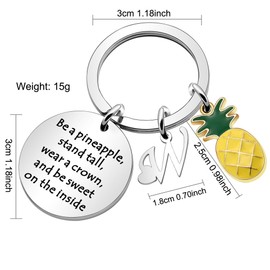 LUXYSODE - Pineapple Gifts Initial Charm Keyring - Be a Pineapple Keyring Gifts for Women Men (W)