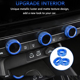 for Honda Civic 2022-2026, CRV/HRV/Acura Integra 2023-2026, Accord 2023-2025 & ADX 2025 Accessories Knob Cover Set fits Hazard Light Push Start Stop Button Cover Ring AC Aluminum Alloy Trim 6Pcs(Blue)