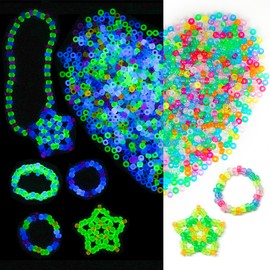 Paodey Pony Beads Glow in The Dark 1000pcs Neon Beads, Bracelet Beads 9mm Luminous Bulk Beads for Hair Braiding, Colored UV Beads for Crafts Kandi Beads Kit