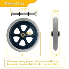 A pair of 8-Inch Solid Replacement Wheels Anti-Slip Front Wheels Rollator Walker Folding Hand Truck Replacement Wheels Accessories,Grey