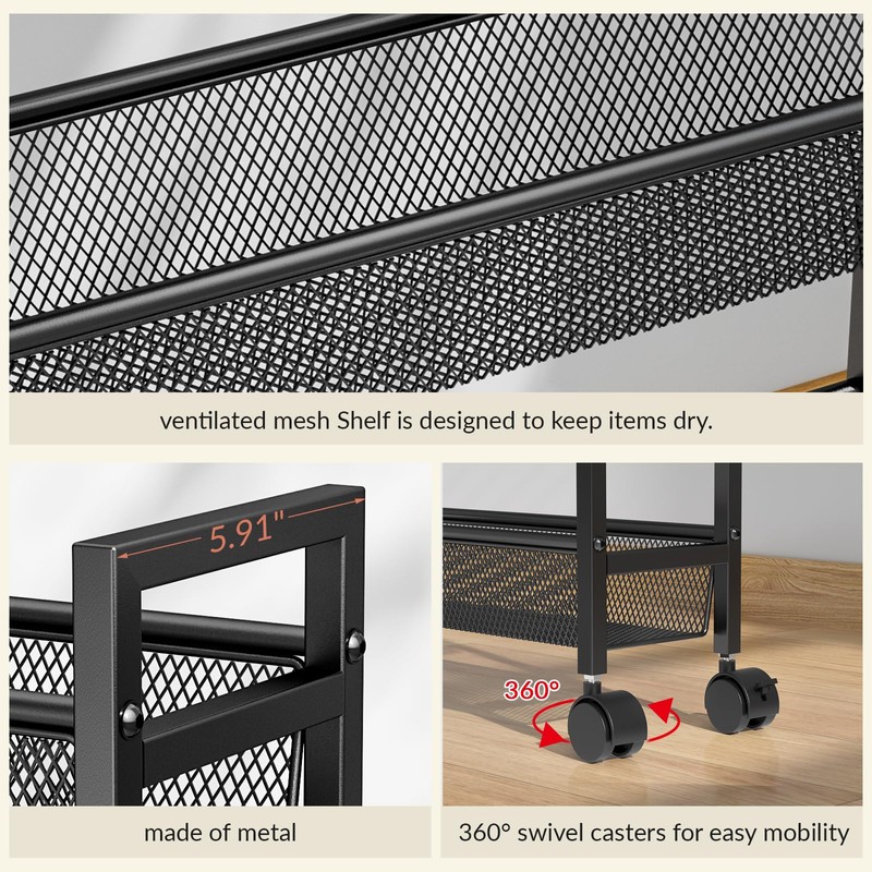 ThreeHio 6 Tier Slim Storage Cart, Narrow Cart with Wheels,