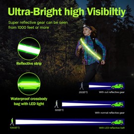 Lauflicht Joggen mit Reflektoren Gürtel,LED Lauflampe USB Aufladbar Verstellbar Nacht Sicherheitslicht Laufgürtel,LED Reflector Belt with Bracelet für Joggen Laufen Running Hundewandern Outdoor Sports