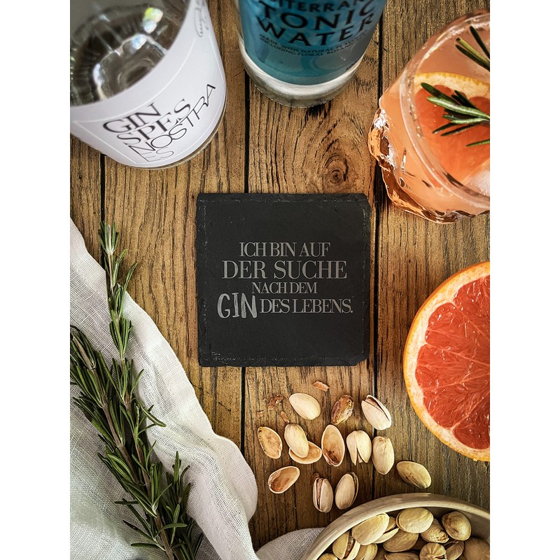 Slate Coaster Set (4 Pieces) for Gin with Gin Sayings