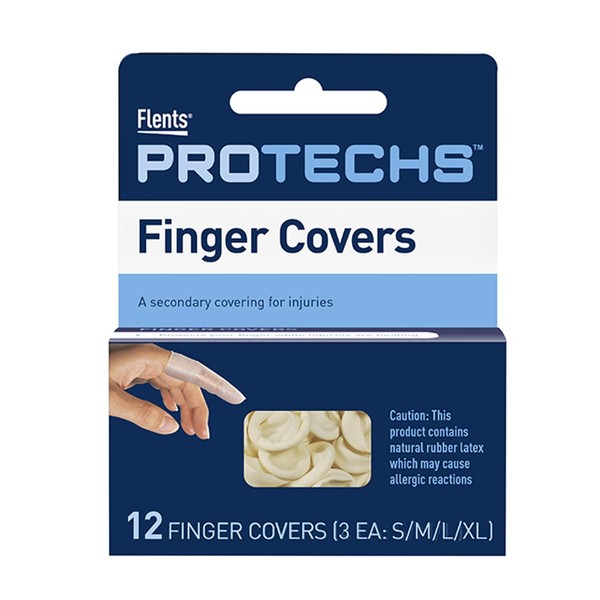 Flents First Aid Finger Covers, 12 Count, Small, Medium, Large, X-Large, Protects Finger While Healing From Injury (3 Pairs Each of S/M/L/XL) (69626)