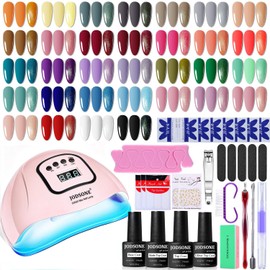 JODSONE 36Pcs Gel Nail Polish Kit with 4 Functional Adhesive Bottles Kit Soak Off Manicure Tools Gifts