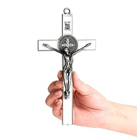 Dionysian Silver Enamel Crucifix Wall Cross-St. Benedict Metal Wall Art-8 Inch Cross Give Blessing and The Spiritual Sacred:Faith Gift for your Acquaintances
