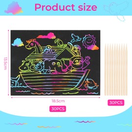 Defresit Noah’s Ark Scratch Art Paper - 30pcs Black Scratch Off Paper, Creative Rainbow Craft Kit for Art Lovers, Fun DIY Party Favors for Classroom, Sunday School