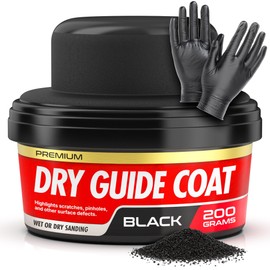 Dry Guide Coat Powder - Highlights Scratches, Pinholes, Low Spots & Other Defects, Extra Large Black Powder Coat for Wet & Dry Auto Body Sanding - Guide Coat Auto Body w/Nitrile Gloves 200g