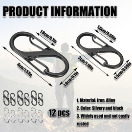 12PCS Luggage Locks Set, Anti Theft Bag Lock & Travel Locks for Luggage, 6 Black + 6 Silvery (30mm & 40mm), Security Bags for Travel, Backpacking Essentials, Tent Padlock & Bag Clips for Handbags