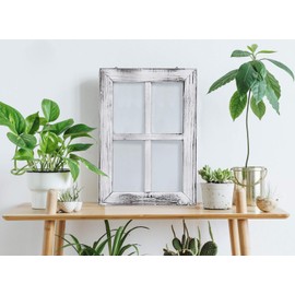Greenco Wooden Rustic Mount White Window Frames Vintage Western Country Farmhouse Wall Art Decor - Set of 2 | Home Decor | Great For Living room, bathroom, and bedroom