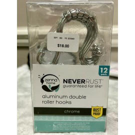 Zenna Home Aluminum Double Roller Shower Hooks 12 Pack Never Rust New SS97AASSL