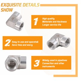 Carvedexquisitely Stainless Steel Pipe Fitting 90 Degree Barstock Street Elbow 3/8" NPT Female x 3/8" NPT Female 2 Pack