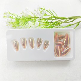 Press on Nails Almond Fake Nails Short Chrome Glue on Nails Short Nails Press ons Glossy Acrylic False Nails Almond Cute Colorful Design Artificial Stick on Nails for Women and Girls 24Pcs