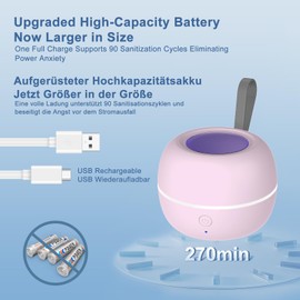 MOMMED Aufgerüsteter UV-Schnuller-Sterilisator, Tragbarer Schnuller-Sterilisator, 99,99% Sterilisation in 3 Minuten, 270 Minuten Akkulaufzeit, USB Aufladbar, Baby-Schnuller-Sterilisator für unterwegs