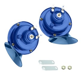 icykale 2 PCS 300DB Super Loud Train Horn, 12V Waterproof Electric Snail Double Horn, Universal Car Snail Horn Replacement Kit, for Motorcycle, Truck, Sedans (Blue)