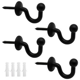 PLCatis Curtain Tieback Hooks 4 Pieces Curtain Holdback U-Shaped Curtain Hooks Black Round Head Curtain Hooks Metal Curtain Holder for Curtains Home Decoration