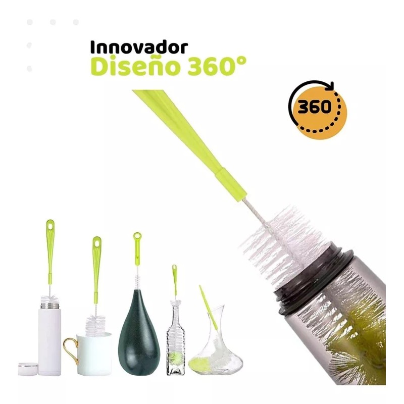 axie Set 5 Cepillo Limpieza Botellas Vasos Biberones Popotes