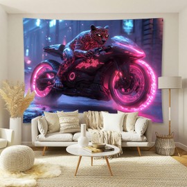 Zhoryengar Funny Tapestry Hippie Cute Animals Riding Motorcycles Suitable for Bedroom Living Room Office Wall Decor Backdrop 98x71 Inches