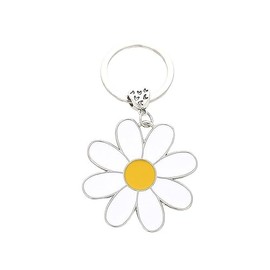 Fuqimanman2020 Cute Daisy Keychain Bag Charm Enameled Flower Charms Keyring Floral Charms for Keys Purses Flower Lovers-white