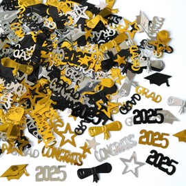 Chris.W Congrats Grad Graduation Confetti 2025, Black Gold Graduation Confetti Table Centerpieces, Class of 2025 Party Table Centerpiece, 2025 Grad Party Decoration Supplies