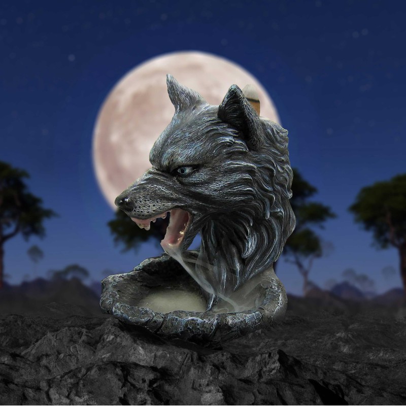 Nemesis Now Dark Wolf Backflow Incense Burner 11.5cm, Resin, Black