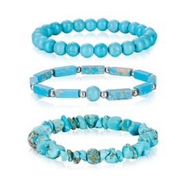3Pcs Turquoise Bracelet for Women Boho Turquoise Bead Bracelet Natural Stone Beaded Stretch Bracelets Set Healing Crystal Bracelets Turquoise Jewelry for Women