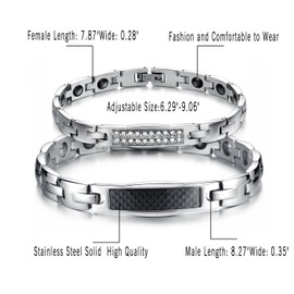 OIDEA Men's Women's Couple Magnetic Bracelet Stainless Steel Magnetic Charms Bracelet for Couples Bangle with Zirconia Silver Love Partner Bracelets Gift, Stainless Steel, Cubic Zirconia