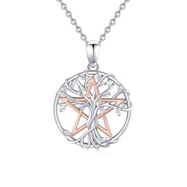 Pentagram Necklace 925 Sterling Silver Witch Tree of Life Chain Pentagram Magic Amulet Pendant Mother's Day Jewellery Christmas Graduation Gifts for Women, Sterling Silver, Moonstone