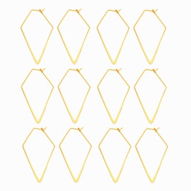 YAKRUNA 12PCS Large Geometric Earring Hooks for Jewelry Making, Hypoallergenic 14k Genuine Gold Plated Hoop Earrings for Women, Diamond Shaped Thin Ear Wires for DIY Dangle Earrings