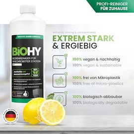 BiOHY Bodenreiniger f√ºr Wischroboter Station mit Frischeduft (2 x 1 liter) + Dosierer | Reinigungsmittel Konzentrat f√ºr alle Wisch & Saugroboter mit Nass-Funktion | Schaumarm & Streifenfrei