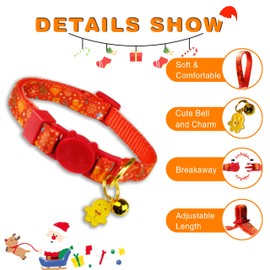 2 Pack Christmas Cat Collars Set Adjustable Breakaway Cat Collars with Santa and Gingerbread Charms, Festive Plaid Patterns for Cats and Small Pets