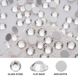 Novani 3000pcs Crystal Clear Rhinestones Flat Back Rhinestone Glass Diamonds Round Gems for Nail Art and Crafting Decorations,SS6,1.9-2.0mm