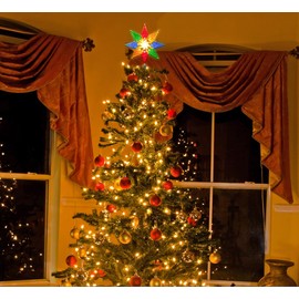 JUSTPRO Star Christmas Tree Topper, 8-Point Double-Sided Star Xmas Tree Topper with 10 Multicolour Lights, 120V UL Certified Tree top for Christmas Tree Ornament Party Home Decor
