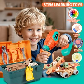 VEAIS STEM Building Toys for Boys and Girls Age 3 4 5 6 7 8 Years, 148 PCS Kids Tool Set Construction Building Blocks with Storage Box