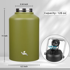 Konokyo 1 Gallon Jug with Handle,128 oz Insulated Water Bottle with Carrying Pouch, Double Wall Vacuum Stainless Steel Metal Bottle,Forest Green