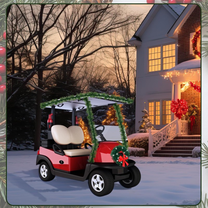 Juinte 2 Pcs Christmas Golf Cart Decoration Golf Cart Light-up