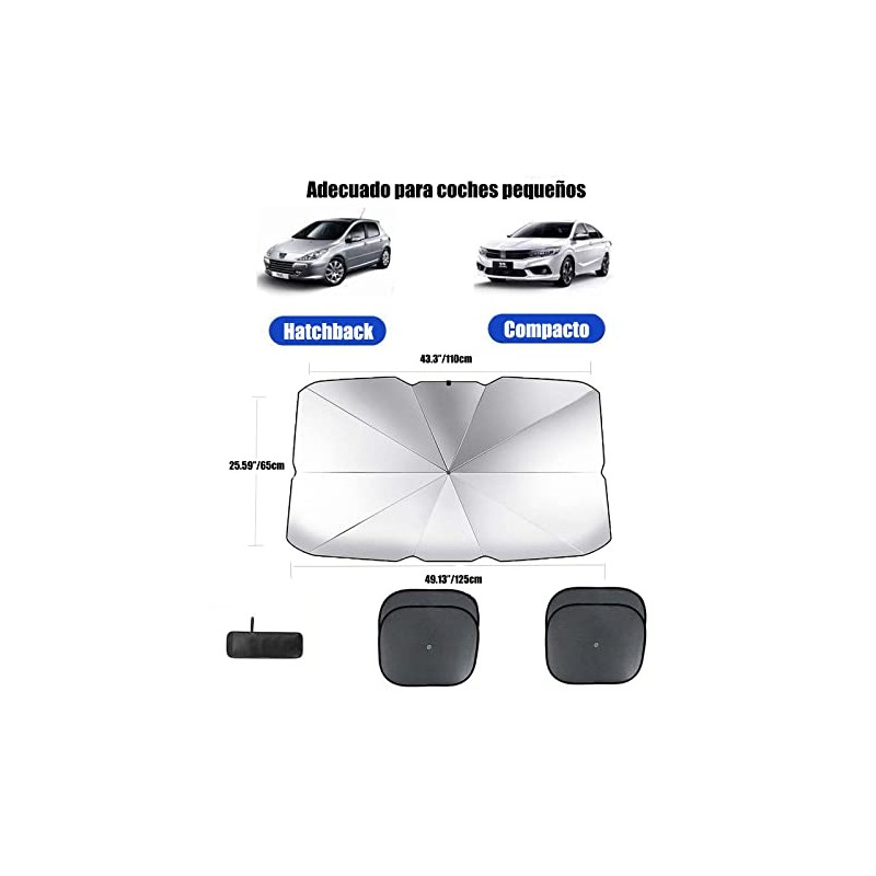 Parasol para Parabrisas de Coche, (65cm*125cm)con 4 Piezas de Malla
