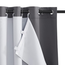 PONY DANCE Blackout Thermal Lining Curtains - Pair of Thick Versatile Tab Top Curtains with Hooks and Rings, Curtains for Bedroom, Living Room, Kitchen, Greyish White, 44 x 50 Inch Drop