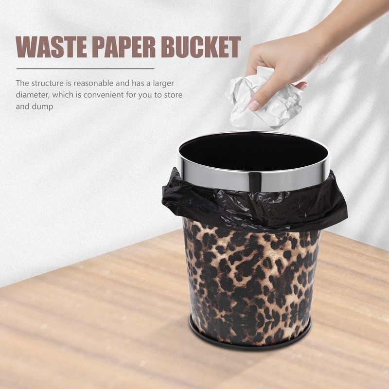 ABOOFAN Small Bathroom Trash Can Garbage Can Leopard Printed Waste
