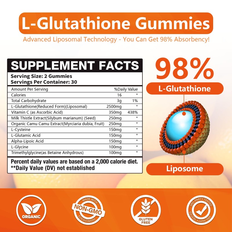 2 Packs 2500MG Liposome Glutathione Gummies, Composite L-Cysteine, Collocation Milk