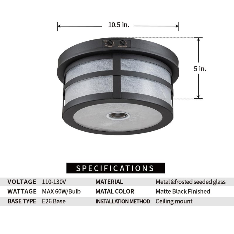 OUPAVOCS Motion Sensor Outdoor Ceiling Light, Flush Mount Front Porch