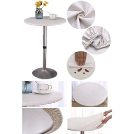 Cozomiz - Mantel impermeable de jacquard con bordes elásticos, lavable, para interior, exterior, patio, cocina y comedor, 27 pulgadas, redondo, ajuste ajustado, color blanco