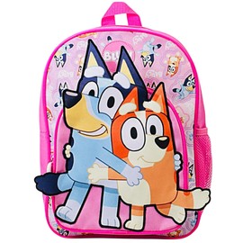 Bluey Kids Backpack Preschool Childrens Bag Girls Nursery Rucksack With Large Front Pocket - Pink 3D Design