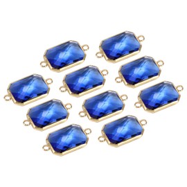 PATIKIL Birthstone Connector Link, 10Pcs Diamond Clear Charm Links, Rectangle Glass Jewelry Findings Crystal Bead Link for Drop Dangle Pendants Necklace Bracelet Earring, Dark Blue