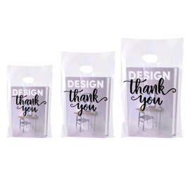 Odseciran 200PCS Reusable Thank You Bags for Business Small, Durable Plastic Bag with Handle for Store, 3 Sizes Shopping Goodie Bags for Clothes Boutique Gift, Bulk Wedding Party Purchase(clear)