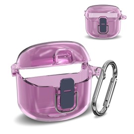 【Anti-Drop Lock】 Compatible with JBL Tune Flex Case Cover，Hard PC Shell Clear Protective Portable Scratch Shock Dust Case for JBL Tune Flex with Keychain （ Clear Purple）