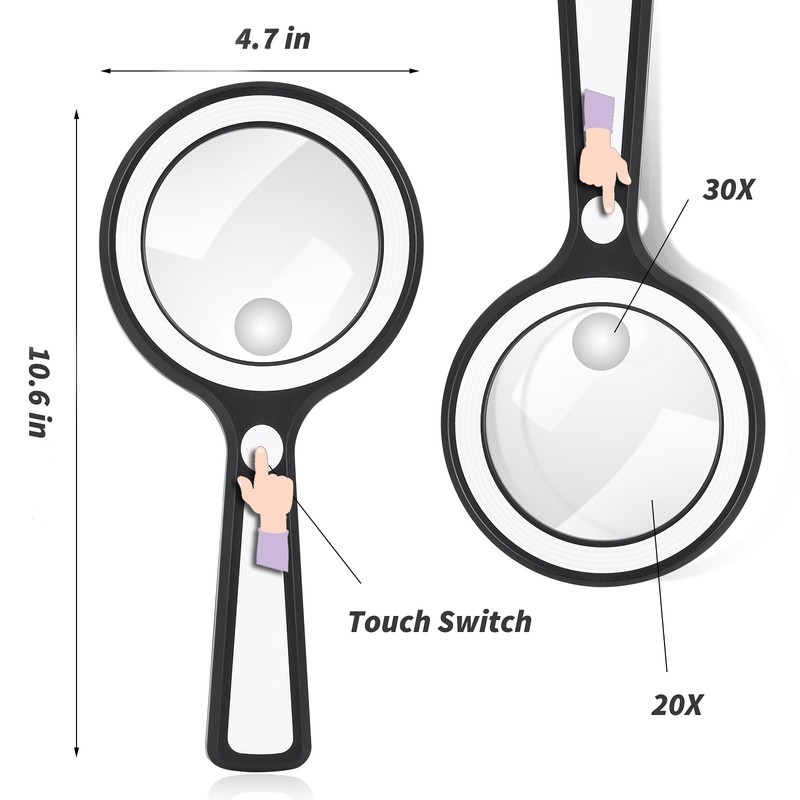 Amoper 20X 30X Coin Magnifier, USB Rechargeable Lighted Magnifying Glass